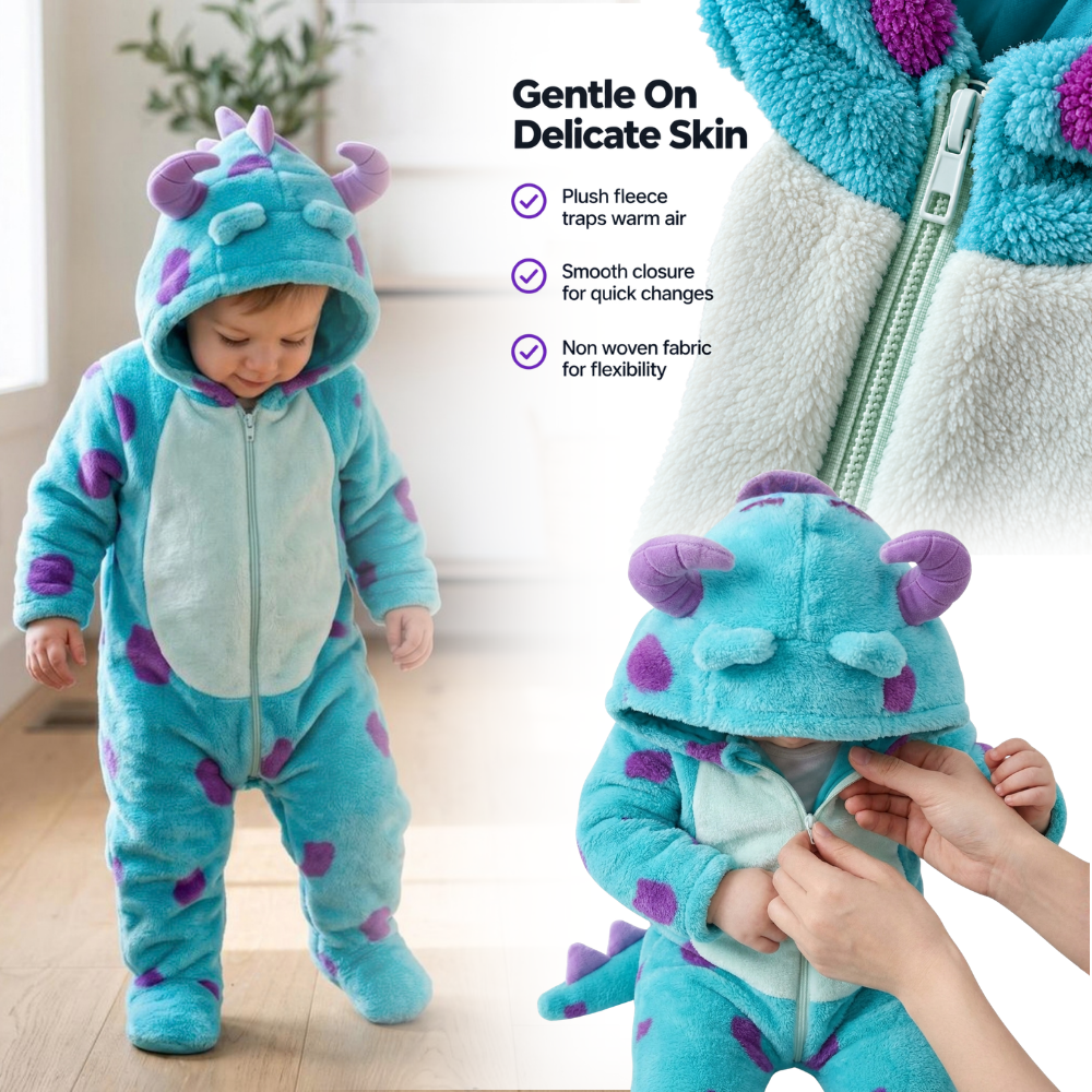 Cozy Horned Baby Monster Costume Jumpsuit - Ozerty