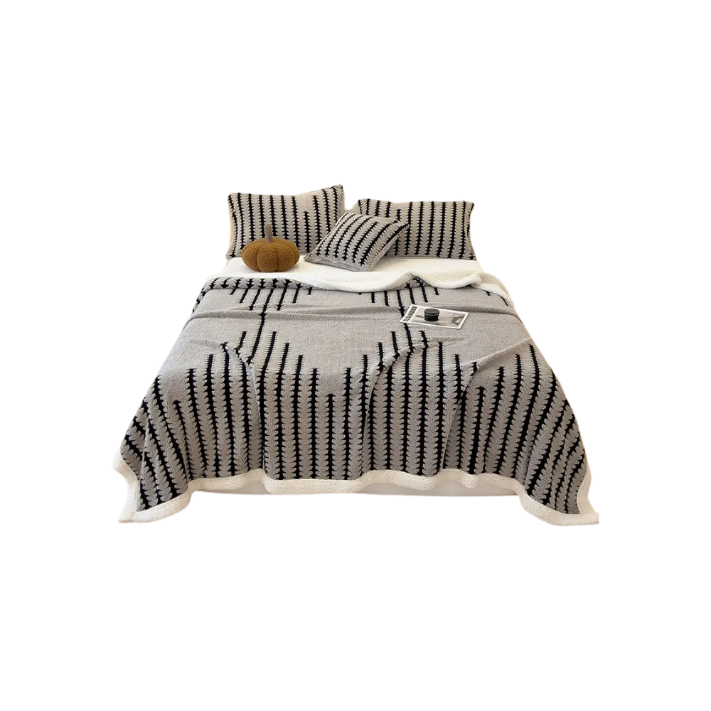 Fluffy Jacquard Winter Blanket -Light Gray - Ozerty