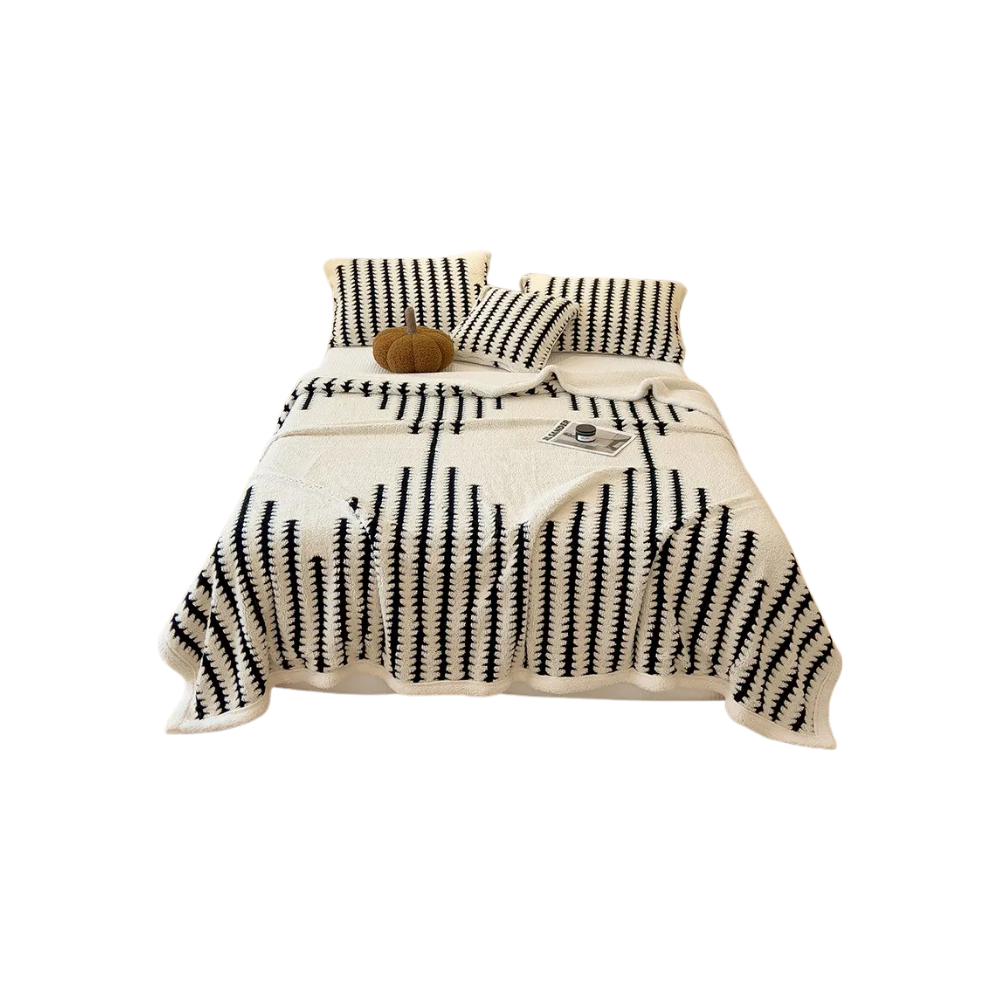 Fluffy Jacquard Winter Blanket -White - Ozerty