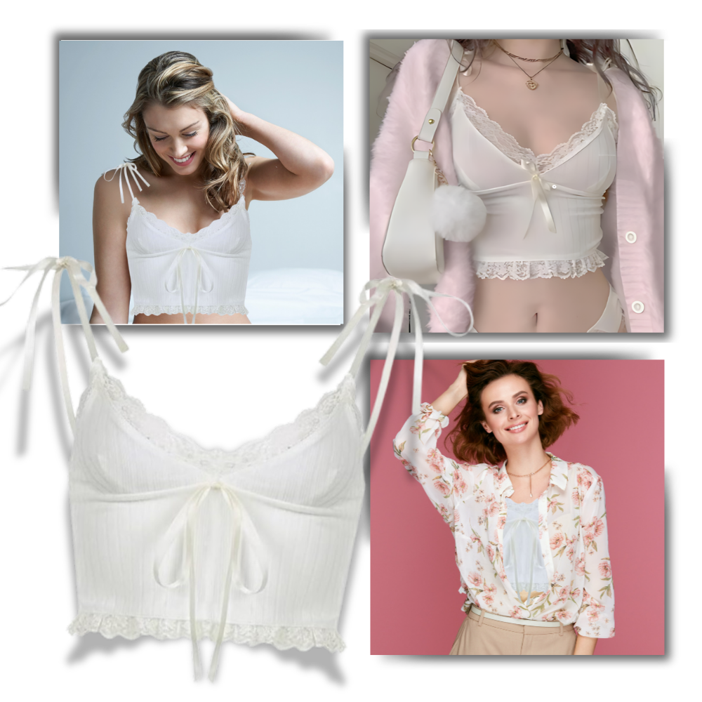 Soft Stylish Lace Trim Crop Top - Ozerty