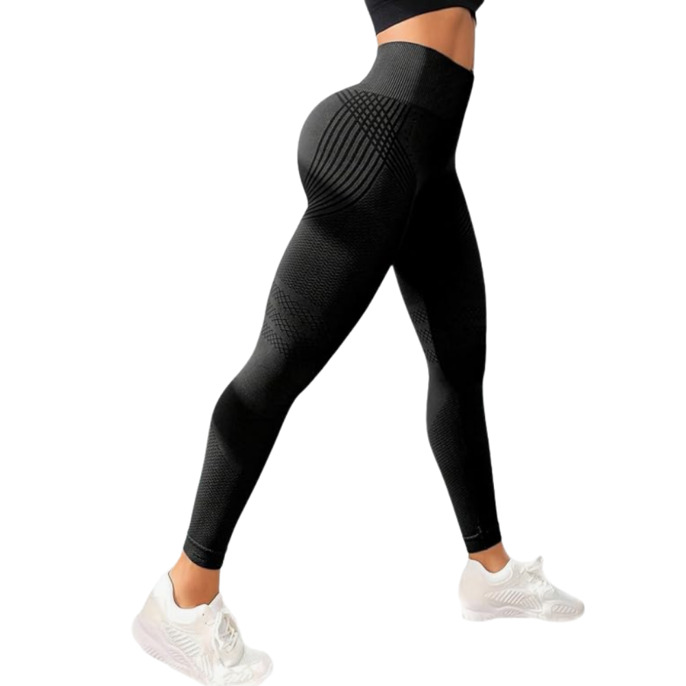 Stretchy Seamless Compression 3D Leggings -Black - Ozerty