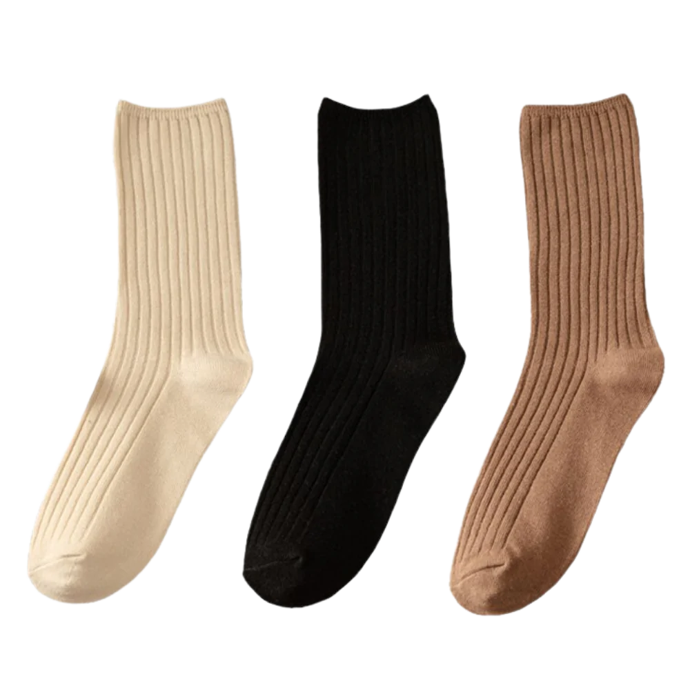 3 Pairs Ribbed Cotton Socks for Women