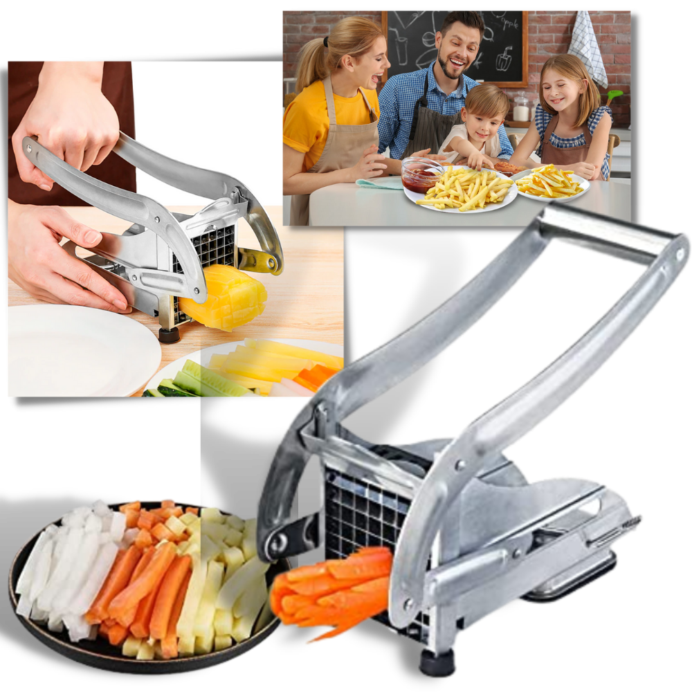  French Fry Cutter with 2 Blades, Professional Potato Cutter  Stainless Steel, Potato Slicer French Fries, Press French Fries Cutter for  Potato Cucumber Carrot Onion Vegetables(Black): Home & Kitchen