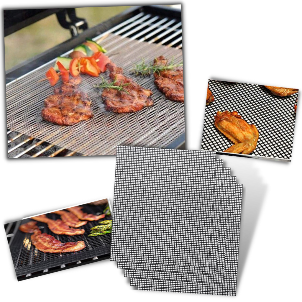 5 Piece Non Stick BBQ Mat Mesh Grill Mat Heat Proof Grill Mat