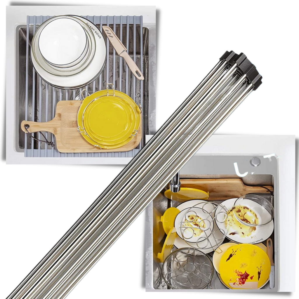 Roll-up stainless steel drainer for dishes and food