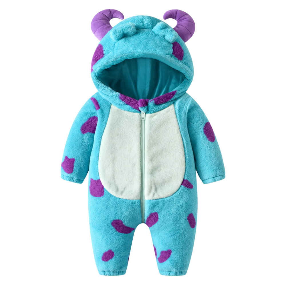 Cozy Horned Baby Monster Costume Jumpsuit -L - Ozerty