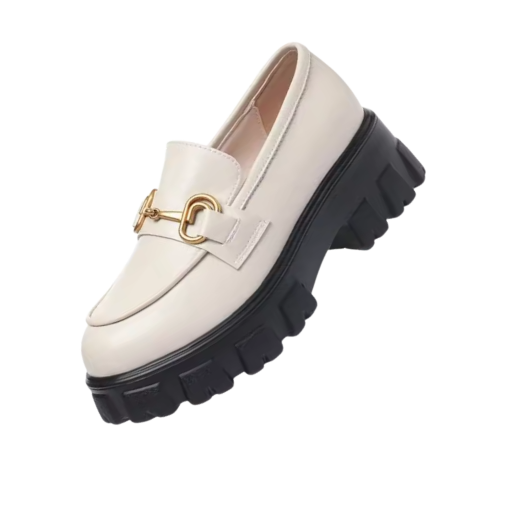 Chunky Stylish Leather Loafers -Ivory - Ozerty