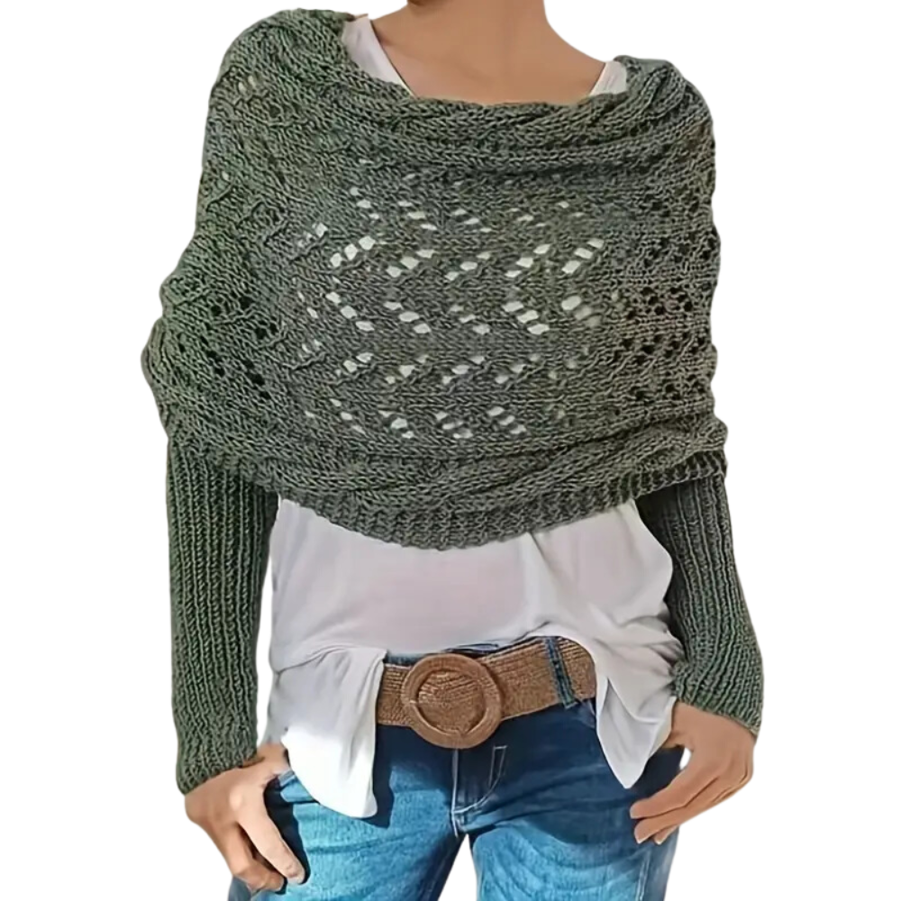 Cozy Knitted Shrug Sweater -Grey Green - Ozerty