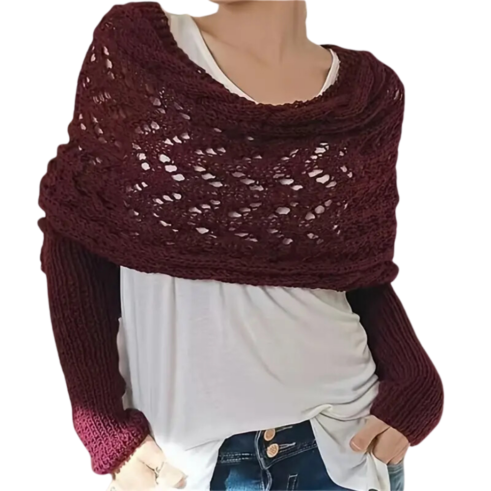 Cozy Knitted Shrug Sweater -Jujube Red - Ozerty