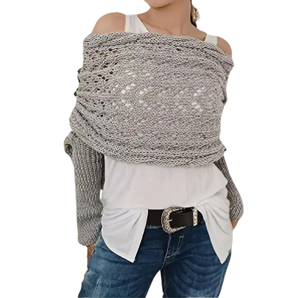 Cozy Knitted Shrug Sweater -Light Grey - Ozerty