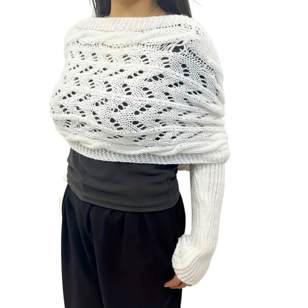 Cozy Knitted Shrug Sweater -White - Ozerty