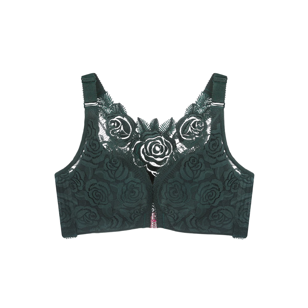 Elegant Rose Push-up Lace Bra -Tea Green - Ozerty
