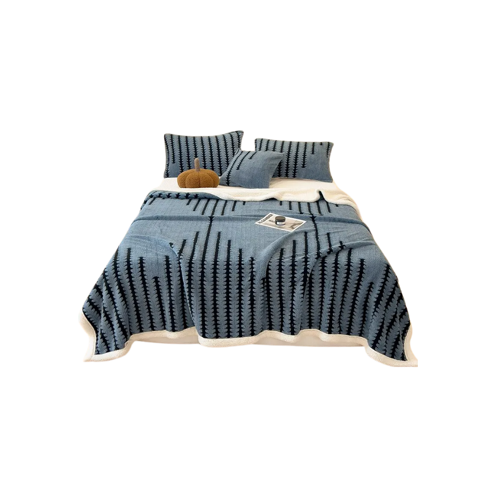 Fluffy Jacquard Winter Blanket -Blue - Ozerty