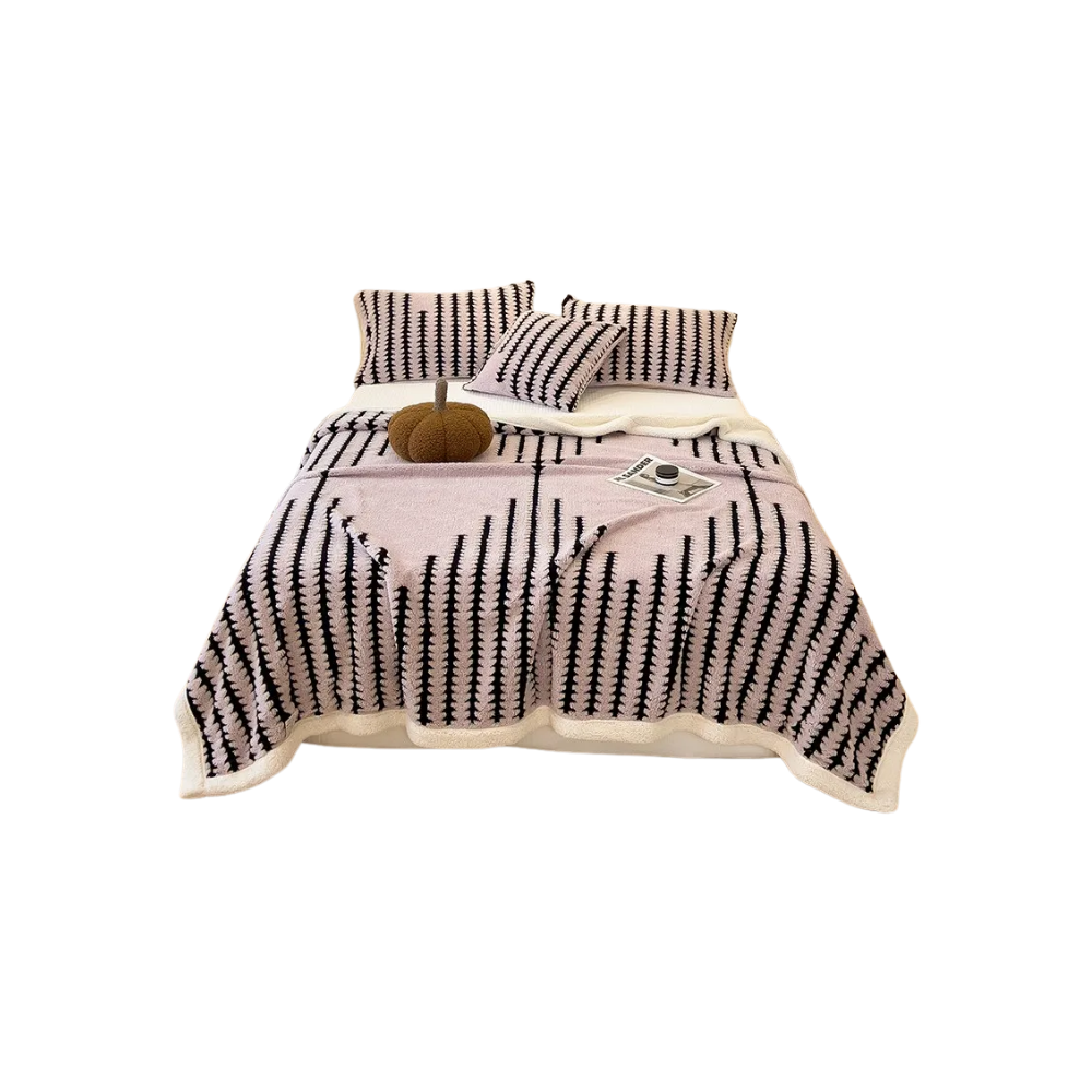 Fluffy Jacquard Winter Blanket -Pink - Ozerty