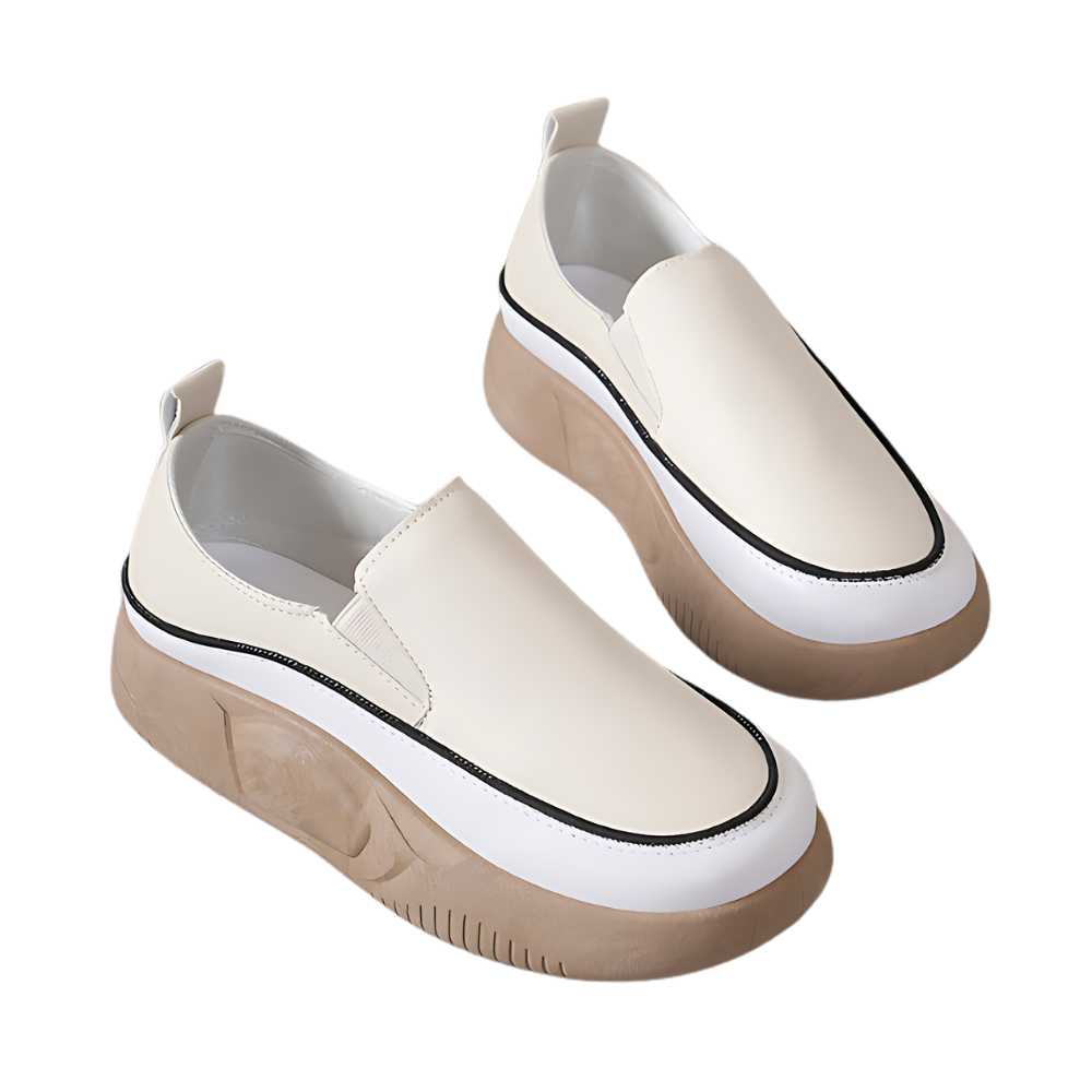 Lightweight Soft Platform Loafers -Beige - Ozerty