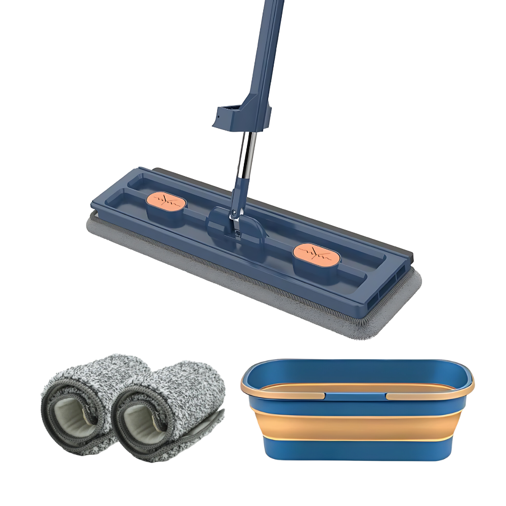 Self-wringing Flat Mop With Bucket -Blue Mop with Bucket - Ozerty