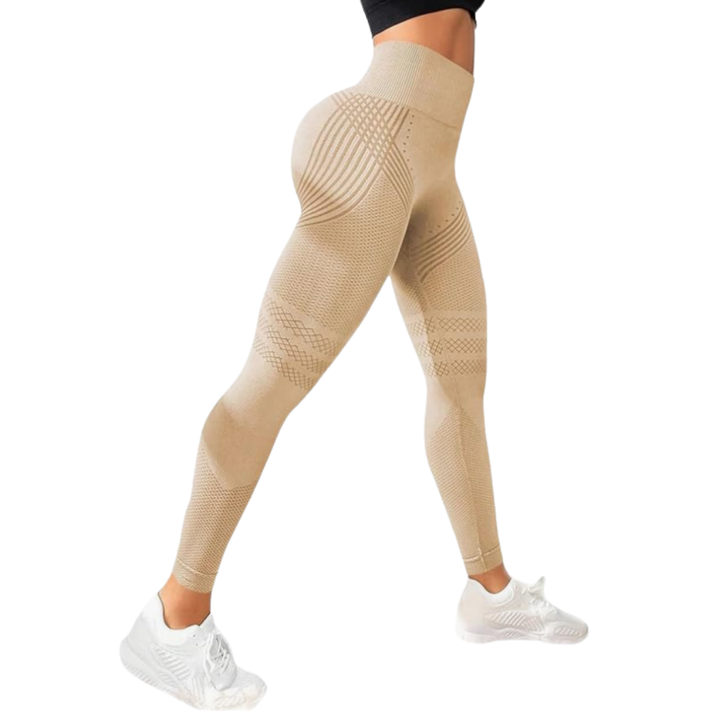 Stretchy Seamless Compression 3D Leggings -Khaki - Ozerty