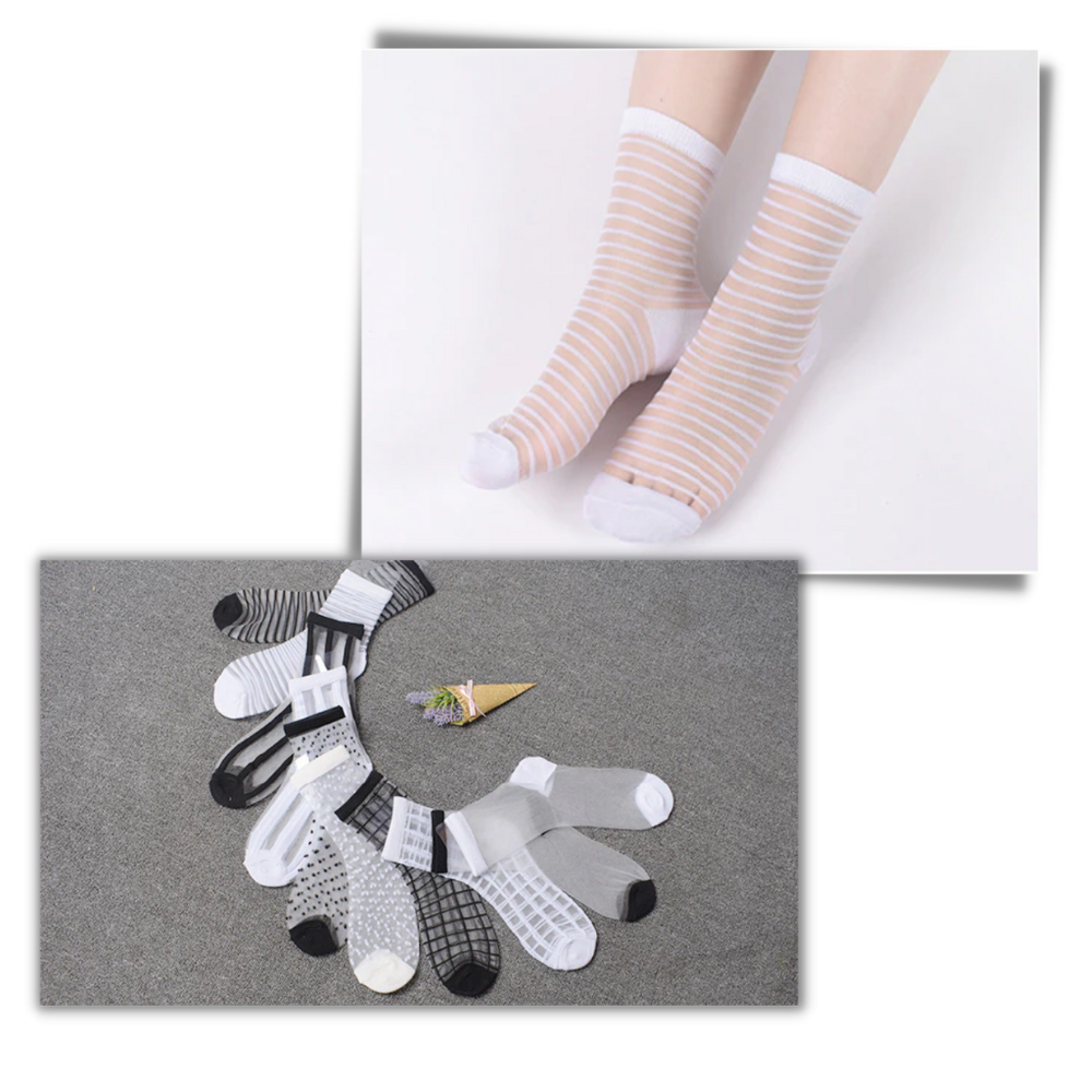 (10 Pairs) Transparent Fashion Socks for Women