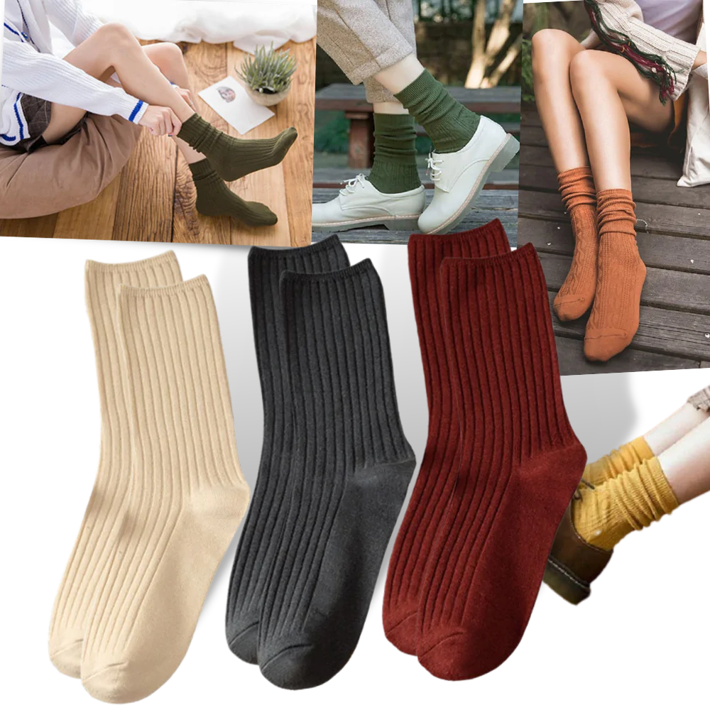 3 Pairs Ribbed Cotton Socks for Women -
