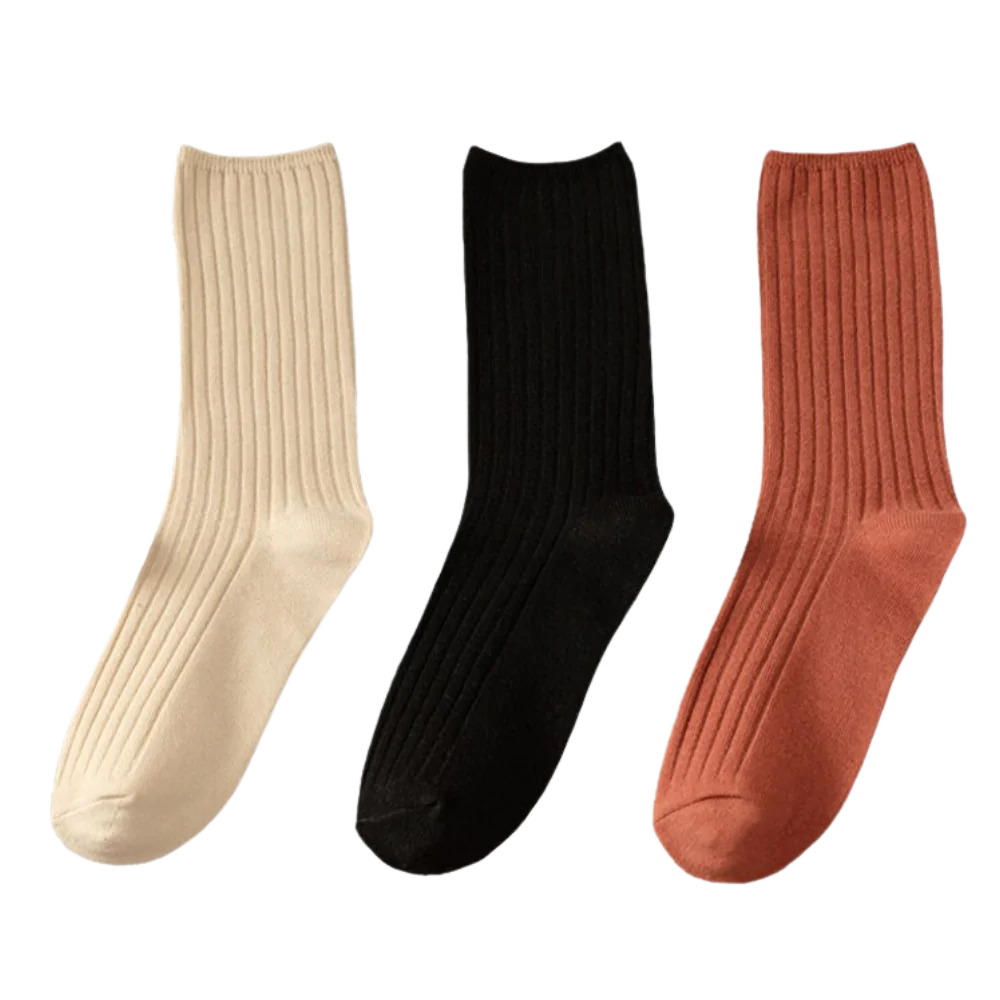 3 Pairs Ribbed Cotton Socks for Women