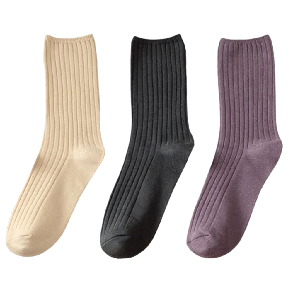 3 Pairs Ribbed Cotton Socks for Women