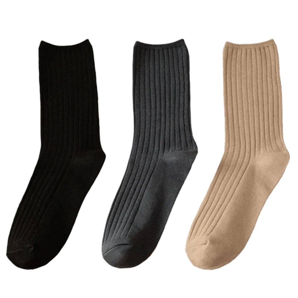 3 Pairs Ribbed Cotton Socks for Women