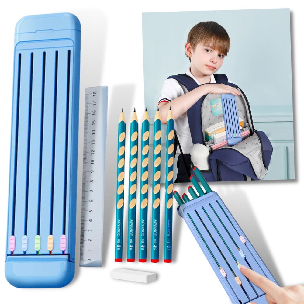Hard Pencil Case with Pencils & Ruler -
