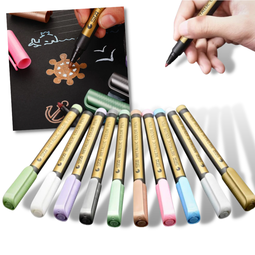 10-Pack Metallic Colour Markers - Ozerty