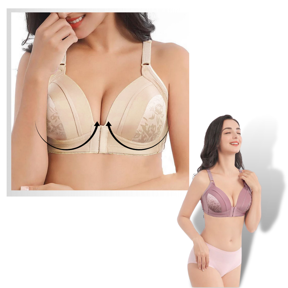 Biplut Push Up Wide Shoulder Straps Women Bra Wireless Front Closure 3/4  Cup Charming Bra for Daily Wear (Complexion,S) 