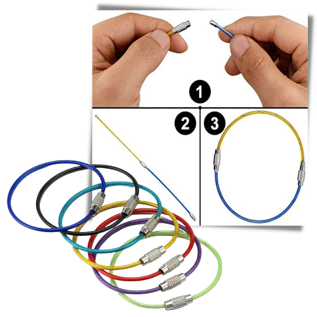 Metal Cable Keychain Colourful Steel Wire Keychain Flexible