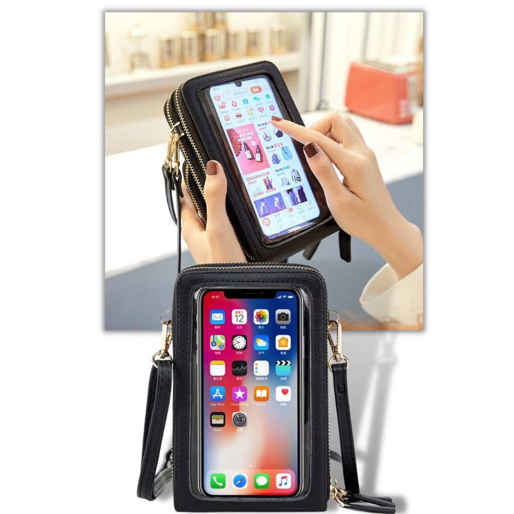 Multi pockets crossbody bag touchscreen cover removable strap